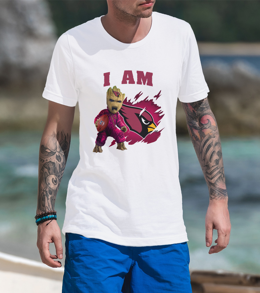 I Am Groot Arizona Cardinals Football Marvel сочетает в себе героя и спортивная команда на фоне карточной иконки T-Shirt