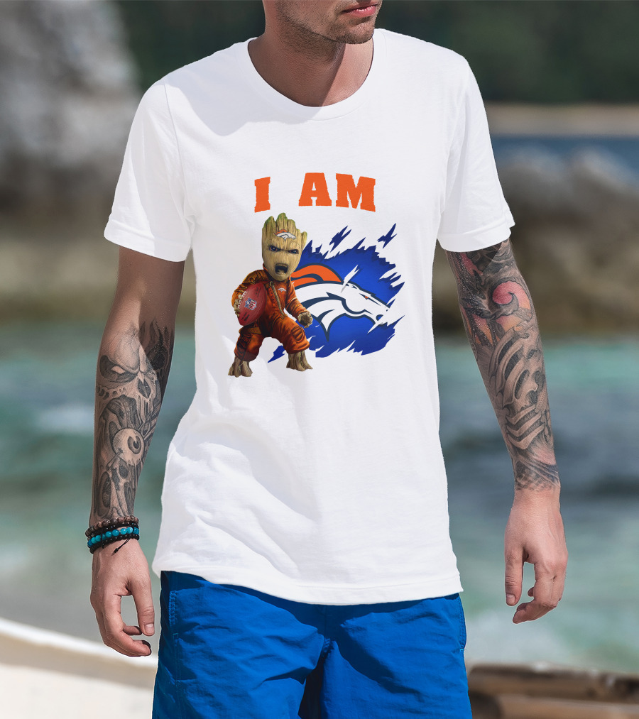 I Am Groot Denver Broncos Football Fan Character T-Shirt