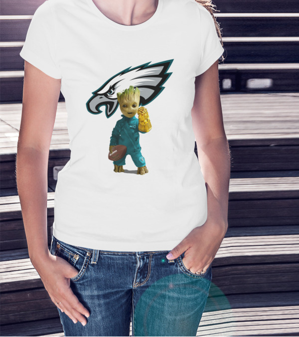 Philadelphia Eagles Baby Groot Infinity Gauntlet Football T-Shirt