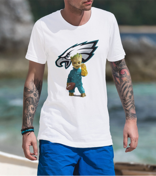 Philadelphia Eagles Baby Groot Infinity Gauntlet Football T-Shirt