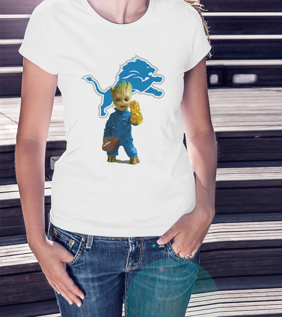 Detroit Lions Groot Avengers Football Mashup T-Shirt