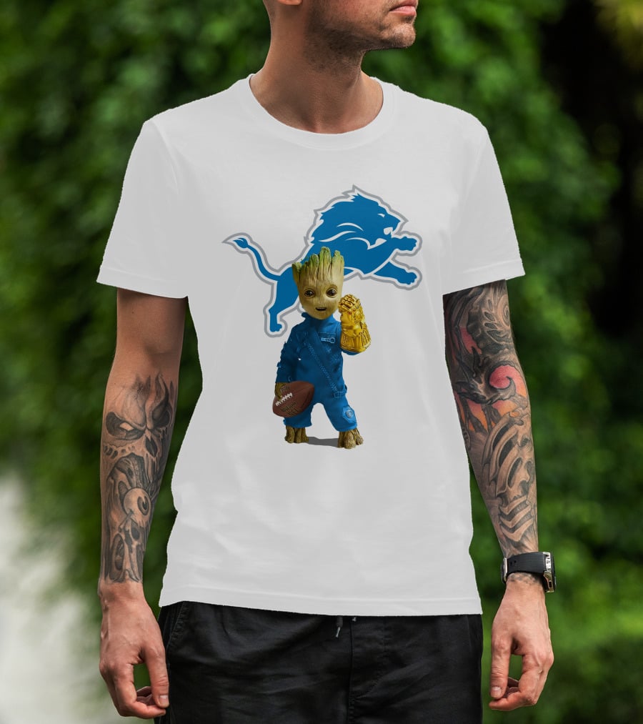 Detroit Lions Groot Avengers Football Mashup T-Shirt