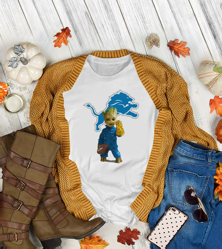 Detroit Lions Groot Avengers Football Mashup T-Shirt