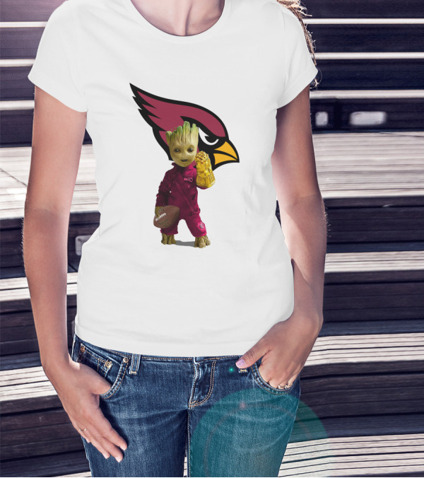 Arizona Cardinals Groot Holding Football And Infinity Gauntlet T-Shirt