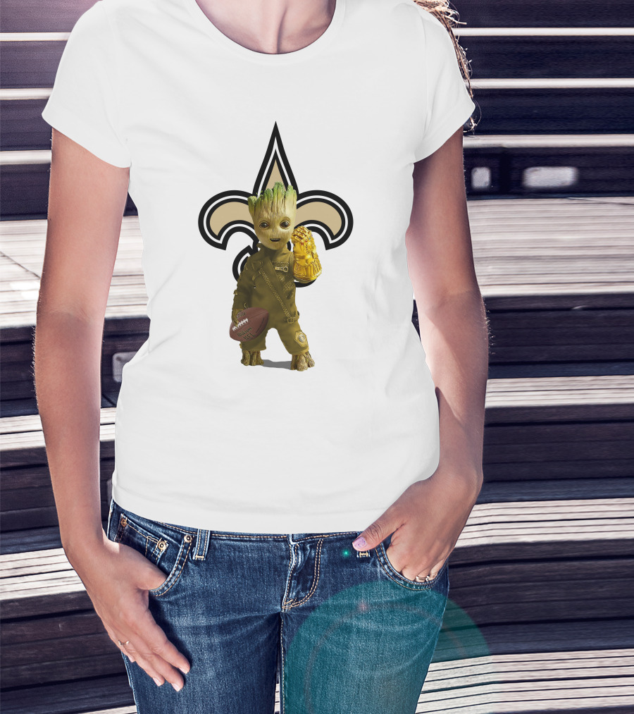 New Orleans Saints Groot Football Infinity Gauntlet Fleur-de-lis T-Shirt