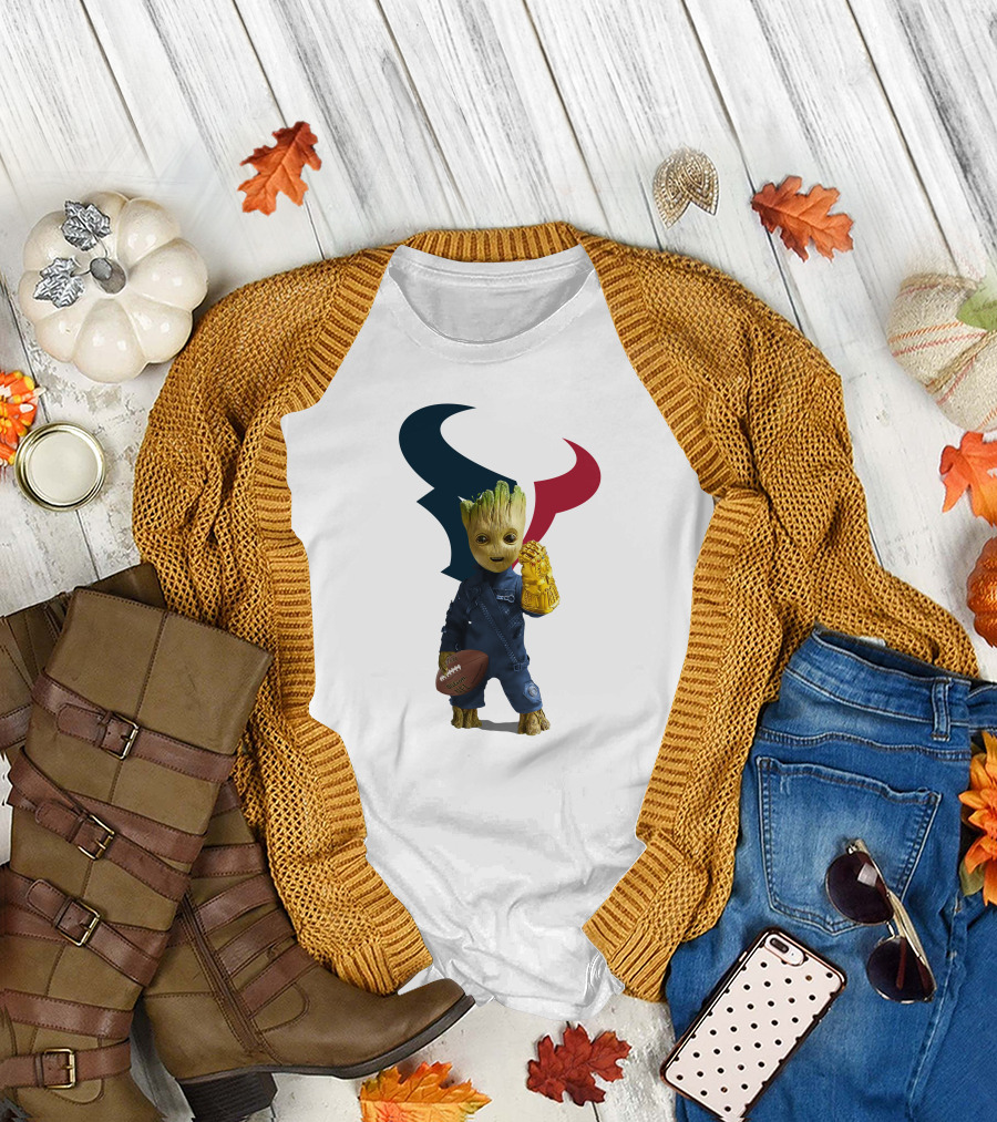 Houston Texans Groot Football Infinity Gauntlet T-Shirt