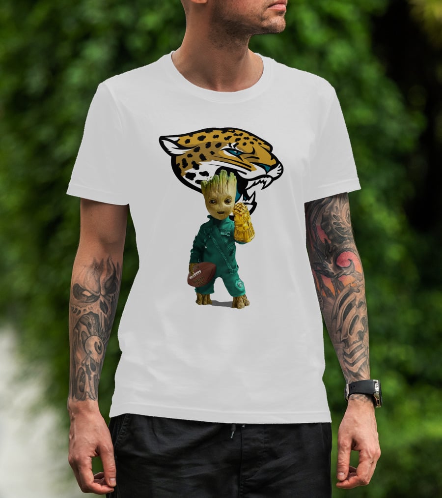 Jacksonville Jaguars Groot Football Infinity Gauntlet T-Shirt
