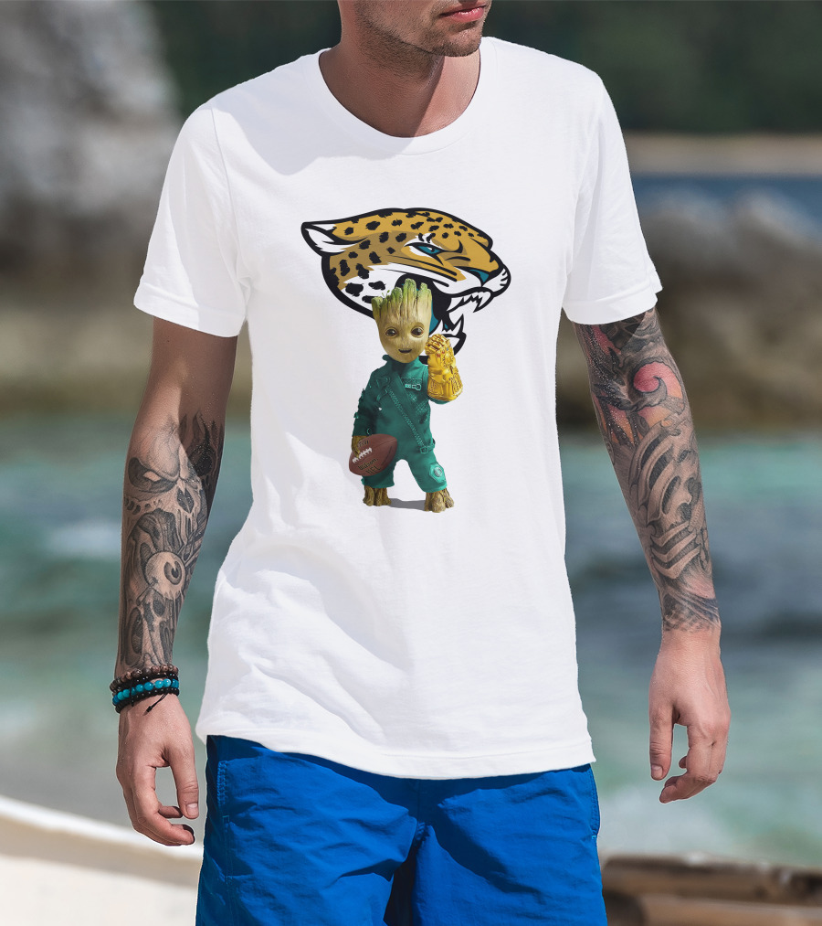 Jacksonville Jaguars Groot Football Infinity Gauntlet T-Shirt