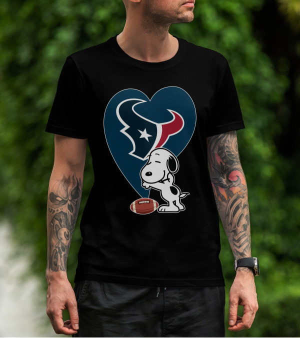 Houston Texans Snoopy Heart Hug Football T-Shirt