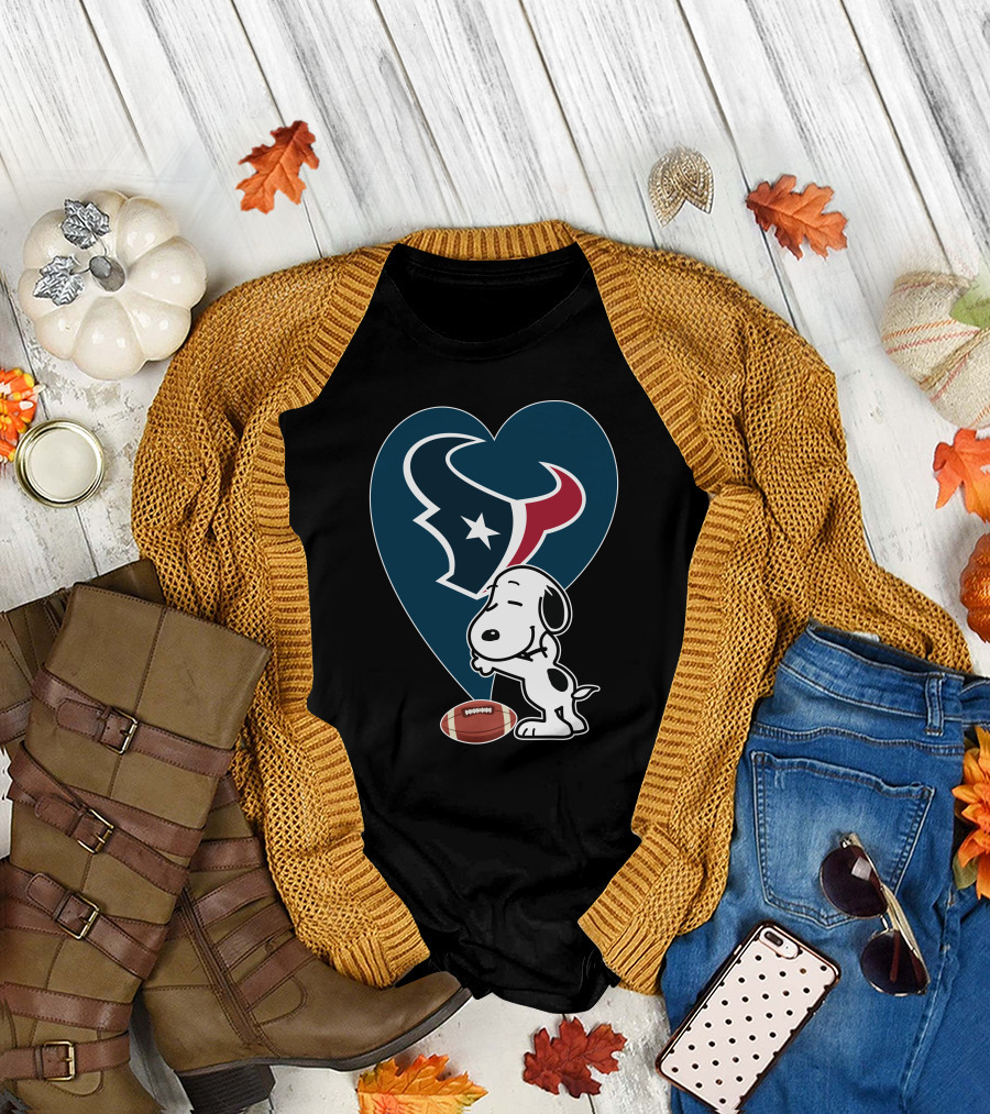 Houston Texans Snoopy Heart Hug Football T-Shirt
