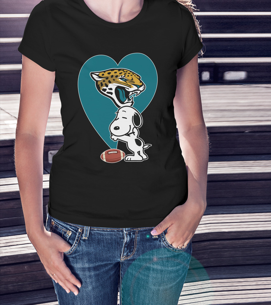 Jacksonville Jaguars Snoopy Heart Football Hug T-Shirt