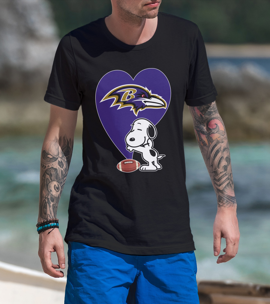 Baltimore Ravens Snoopy Heart Football Hug T-Shirt
