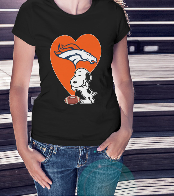 Denver Broncos Snoopy Hug Heart Logo Football T-Shirt