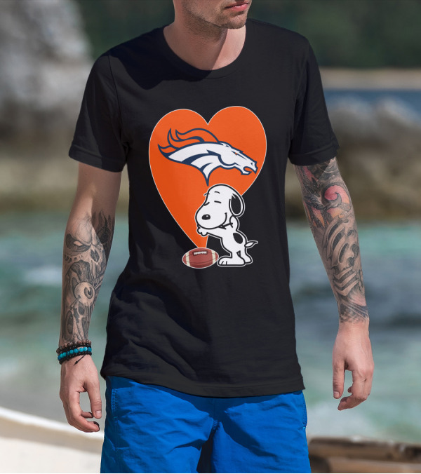 Denver Broncos Snoopy Hug Heart Logo Football T-Shirt