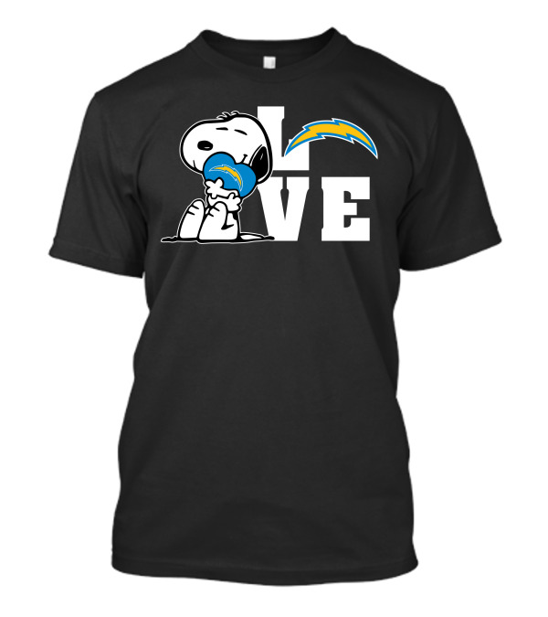 Snoopy Love Los Angeles Chargers Hugging Football Helmet T-Shirt
