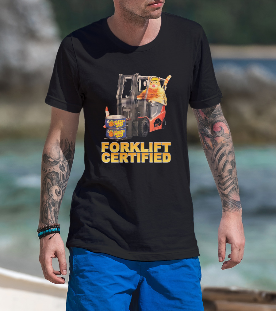 Forklift Certified Cat With Chef Pepe Soup Cans T-Shirt