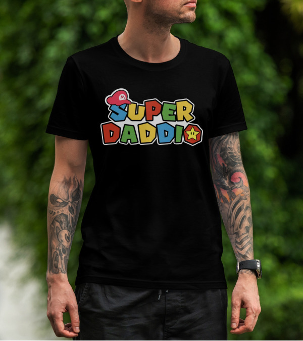 SUPER DADDIO Mario Style Father's Day Star Icons T-Shirt