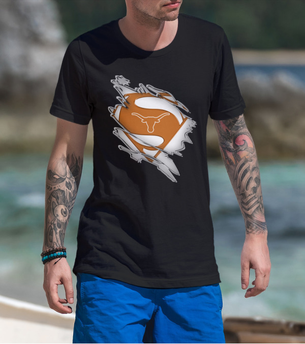 Texas Longhorns Superman Logo Rip T-Shirt