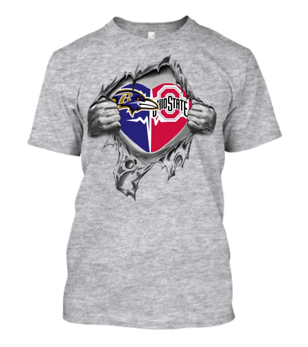 Baltimore Ravens Ohio State Buckeyes Heart Torn T-Shirt