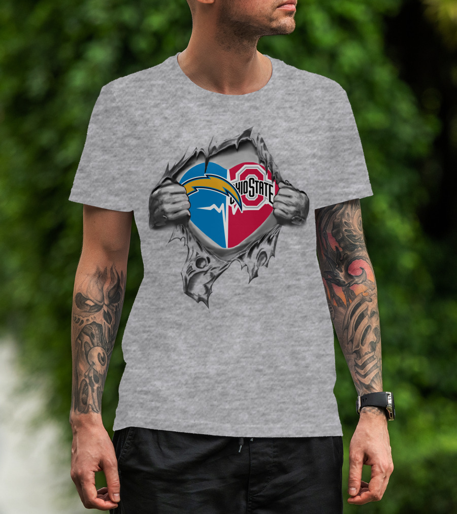 Los Angeles Chargers Ohio State Buckeyes Logo Fusion Ripped Fabric T-Shirt