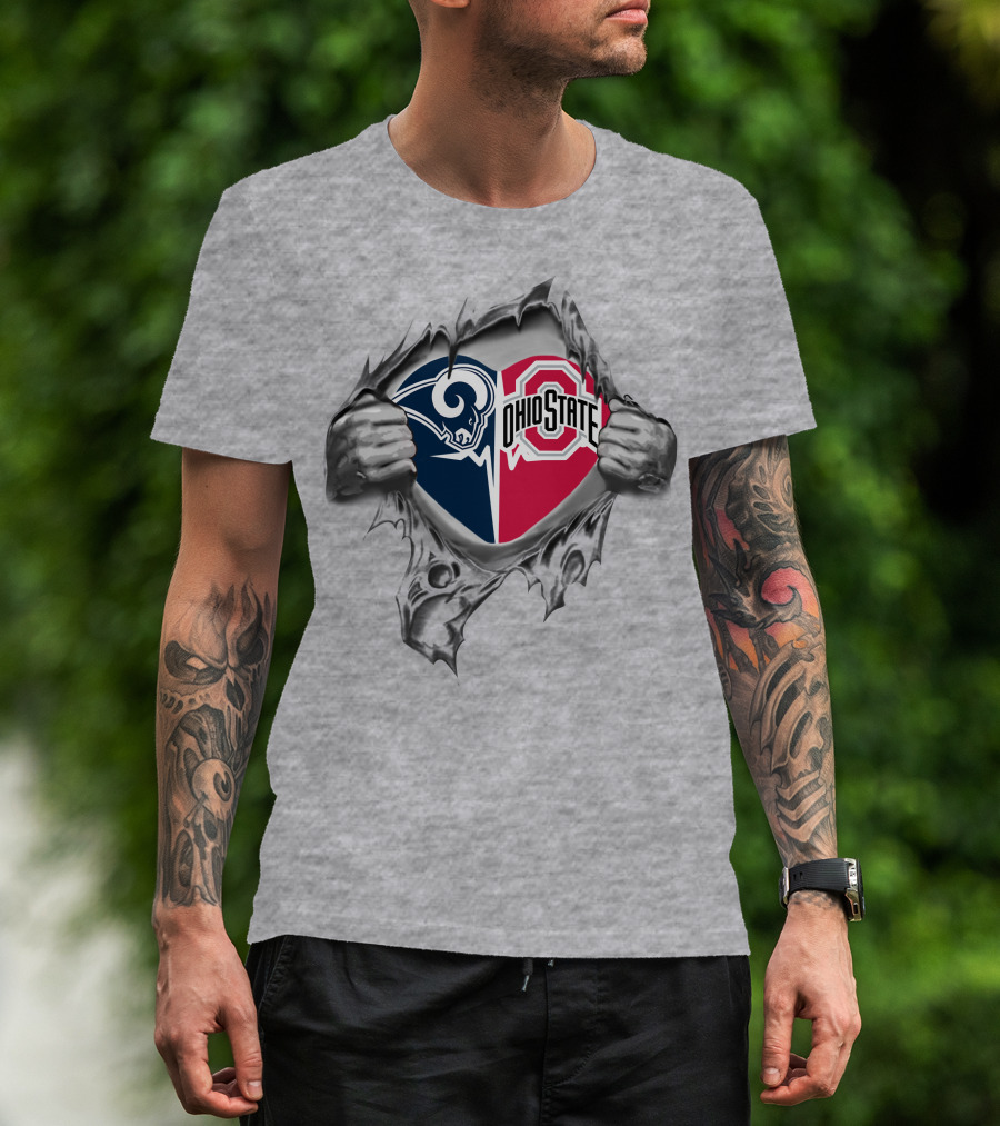 Los Angeles Rams Ohio State Buckeyes Heart Tear Underneath Football Fan Unity T-Shirt