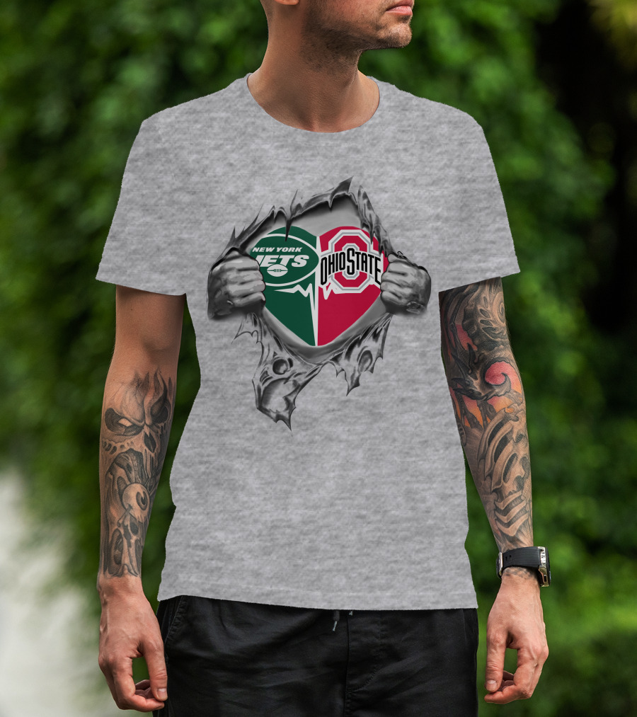 New York Jets Ohio State Buckeyes Emblem Inside Ripped Exterior T-Shirt