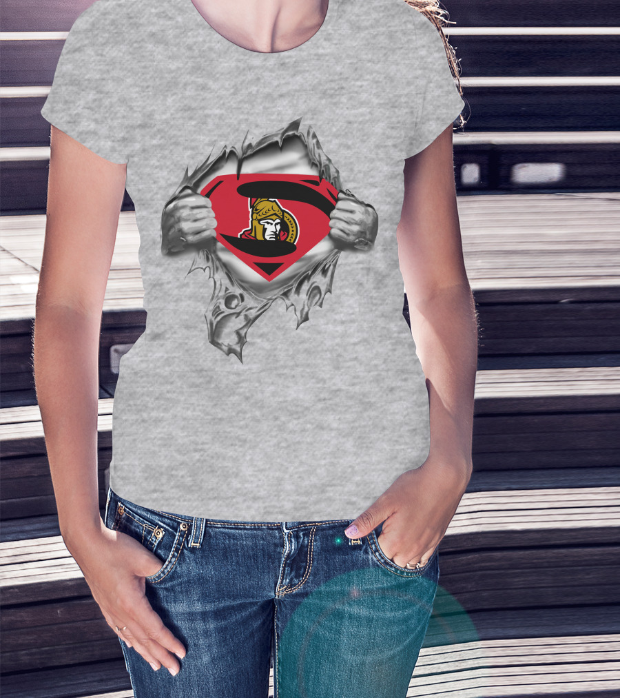 Ottawa Senators Superman Emblem With Ripped Chest T-Shirt