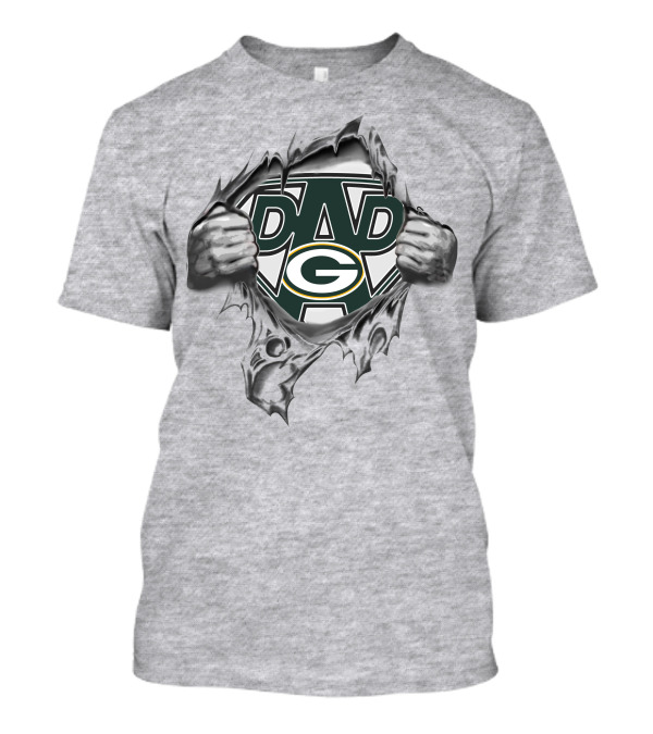 Green Bay Packers Super Dad Logo Hidden Under Ripped T-Shirt