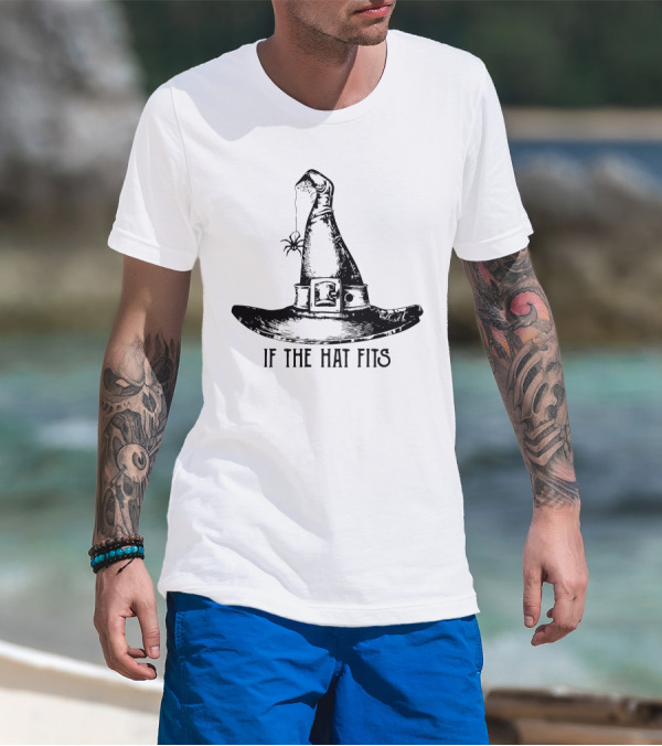 If The Hat Fits Witch Hat With Spider Halloween T-Shirt