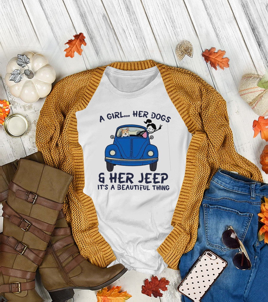 A Girl Her Dogs and Her Jeep It's A Beautiful Thing T-Shirt