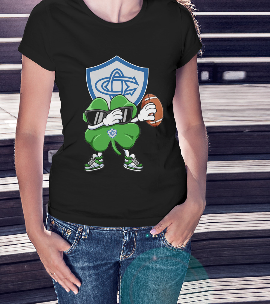 Castres Olympique Mascot Holding Football With Club Logo Shield T-Shirt