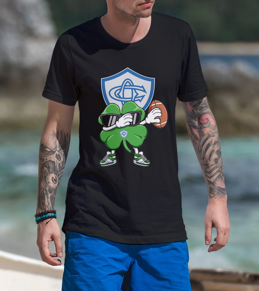 Castres Olympique Mascot Holding Football With Club Logo Shield T-Shirt