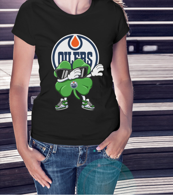 Edmonton Oilers Shamrock Character With Sunglasses And Sneakers T-Shirt