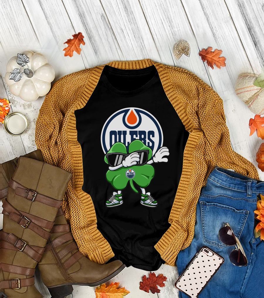 Edmonton Oilers Shamrock Character with Sunglasses and Sneakers T-Shirt