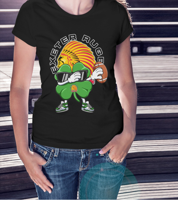 Exeter Rugger Chiefs Shamrock With Sunglasses And Rugby Ball T-Shirt