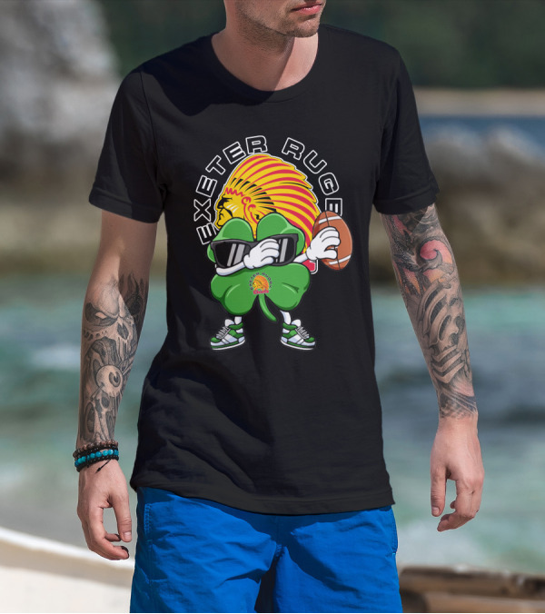 Exeter Rugger Chiefs Shamrock With Sunglasses And Rugby Ball T-Shirt