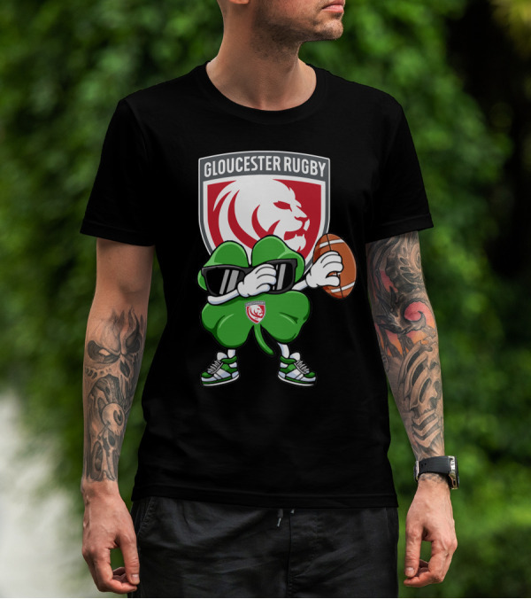 Gloucester Rugby Shamrock Lion Logo With Rugby Ball T-Shirt