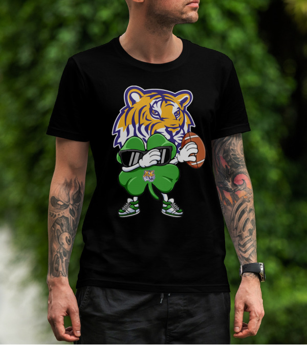 LSU Football Tiger And Shamrock With Football T-Shirt