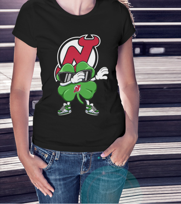 New Jersey Devils Shamrock Mascot Dab With Sunglasses And Sneakers T-Shirt