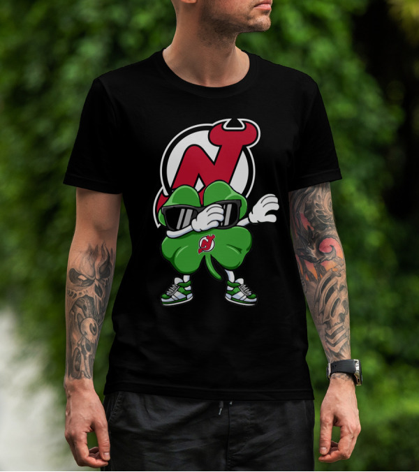 New Jersey Devils Shamrock Mascot Dab With Sunglasses And Sneakers T-Shirt