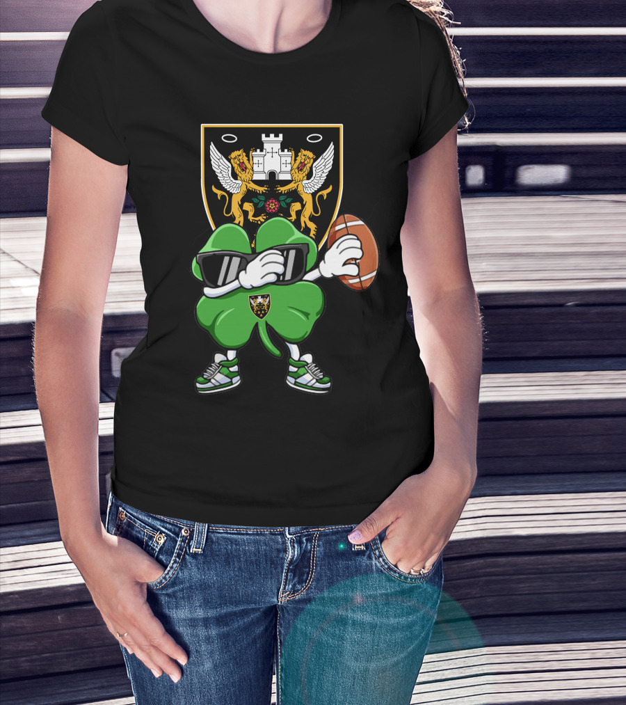 Northampton Saints Crest With Stylized Shamrock And Rugby Ball T-Shirt