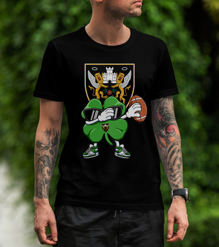 Northampton Saints Crest With Stylized Shamrock And Rugby Ball T-Shirt