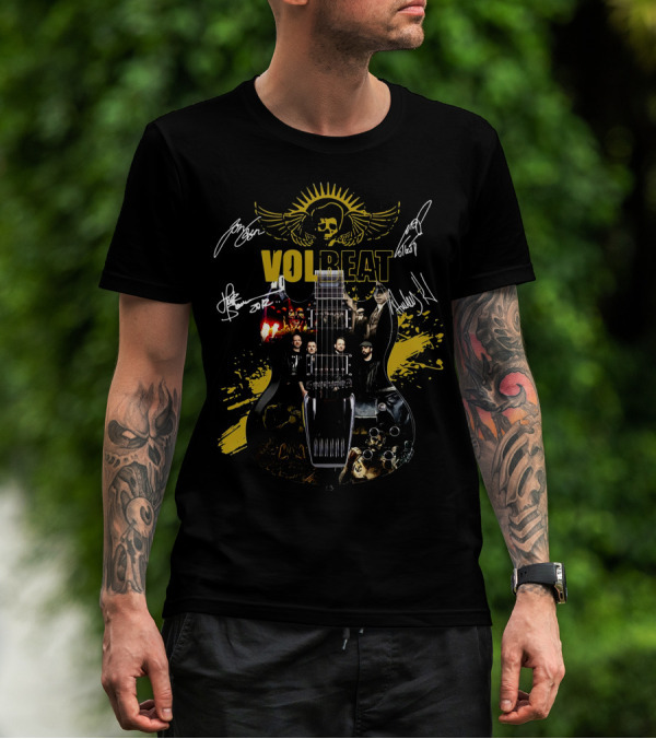 VOLBEAT Guitar Art With Signatures And Band T-Shirt