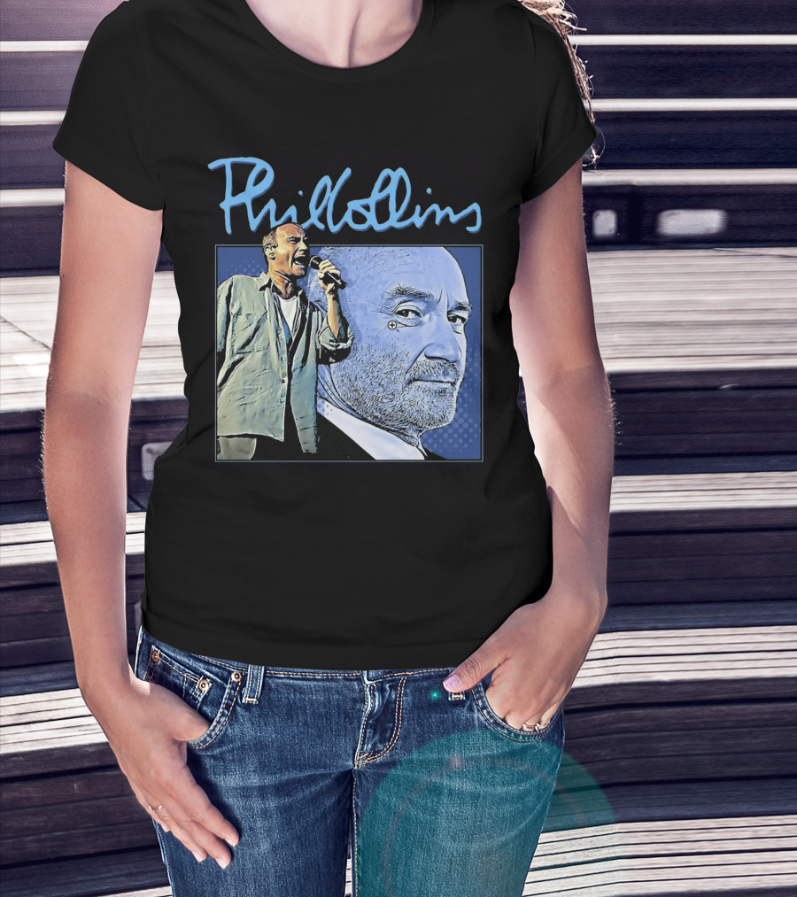 Phil Collins Blue Portrait With Microphone Performance T-Shirt
