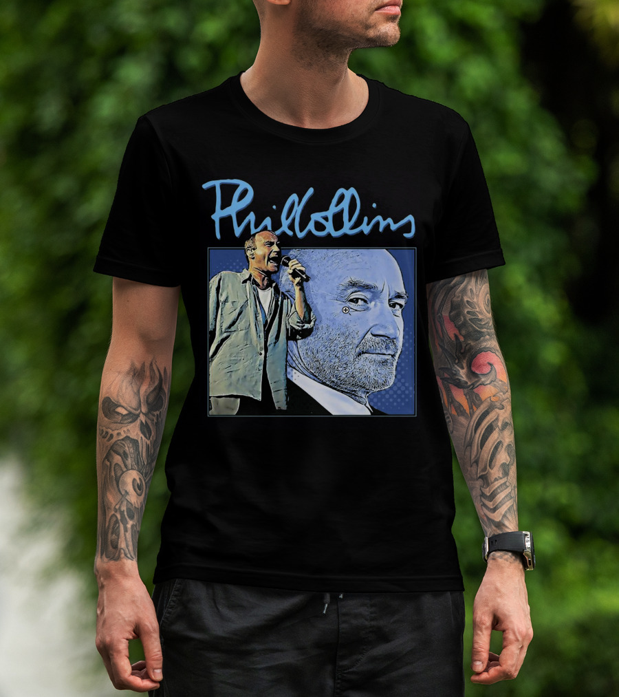 Phil Collins Blue Portrait With Microphone Performance T-Shirt