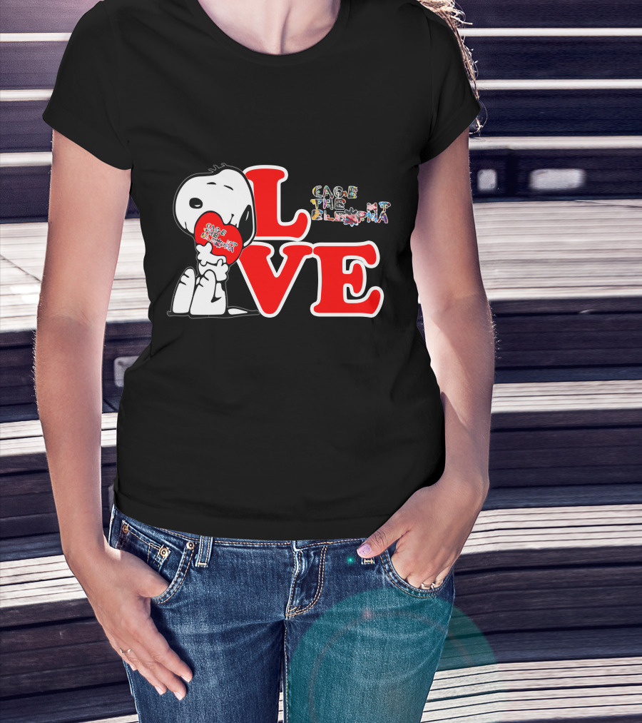 LOVE Snoopy With Cage The Elephant Heart T-Shirt