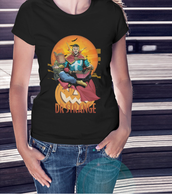 Dr Strange Halloween Comic Art Pumpkin Moon T-Shirt
