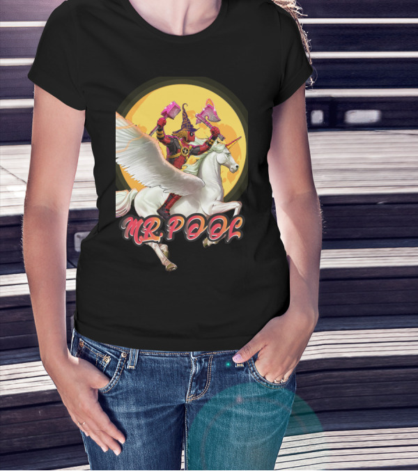 MR POOL Wizard On Unicorn With Pink Axes T-Shirt