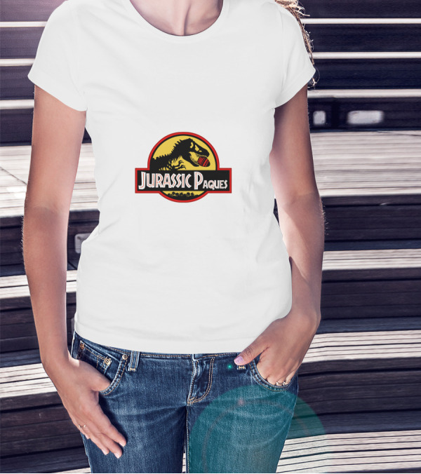 Jurassic Paques Dinosaur Silhouette Red Ball Circle T-Shirt