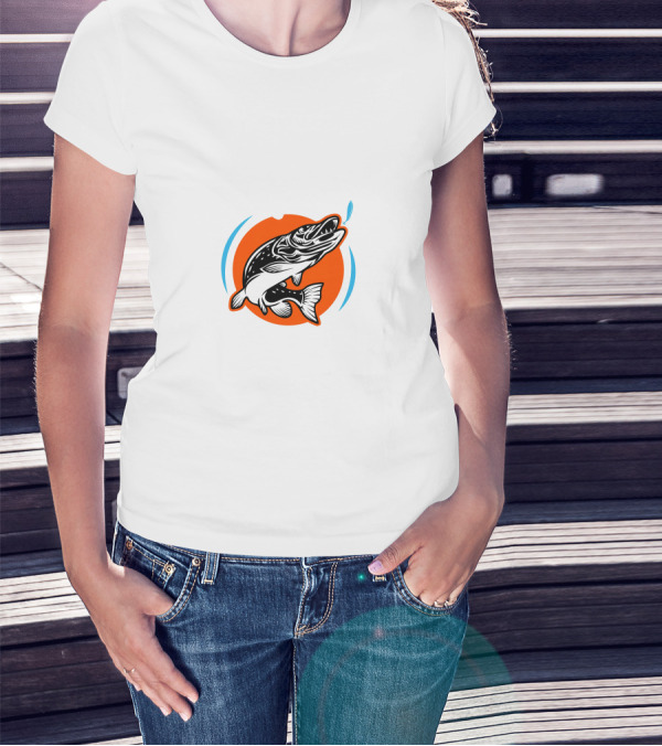 Amoskeag Lake Fish Graphic With Orange And Blue Accents T-Shirt